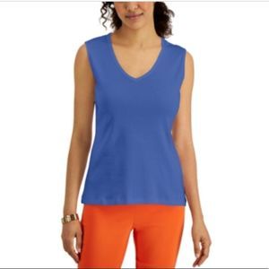 NWT Karen Scott Blue V-Neck Cotton Tank Top SZ-M
